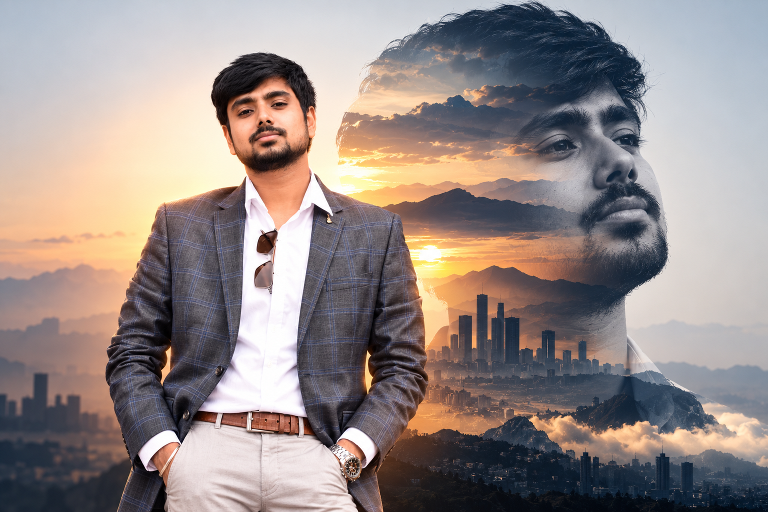 Portrait of Sravanakumar Sathish against a sunset skyline